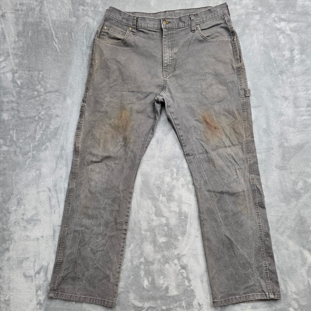 Dickies Mens Gray Duck Carpenter Pants 34x30 Workwear Utility P402358